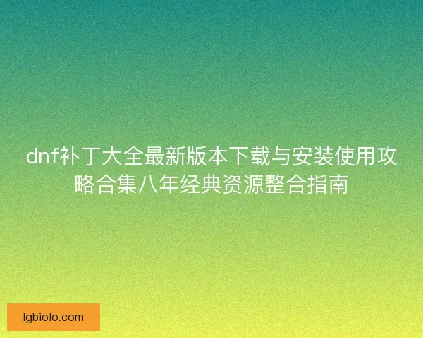 dnf补丁大全最新版本下载与安装使用攻略合集八年经典资源整合指南