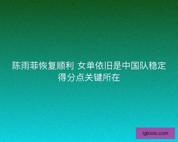 陈雨菲恢复顺利 女单依旧是中国队稳定得分点关键所在